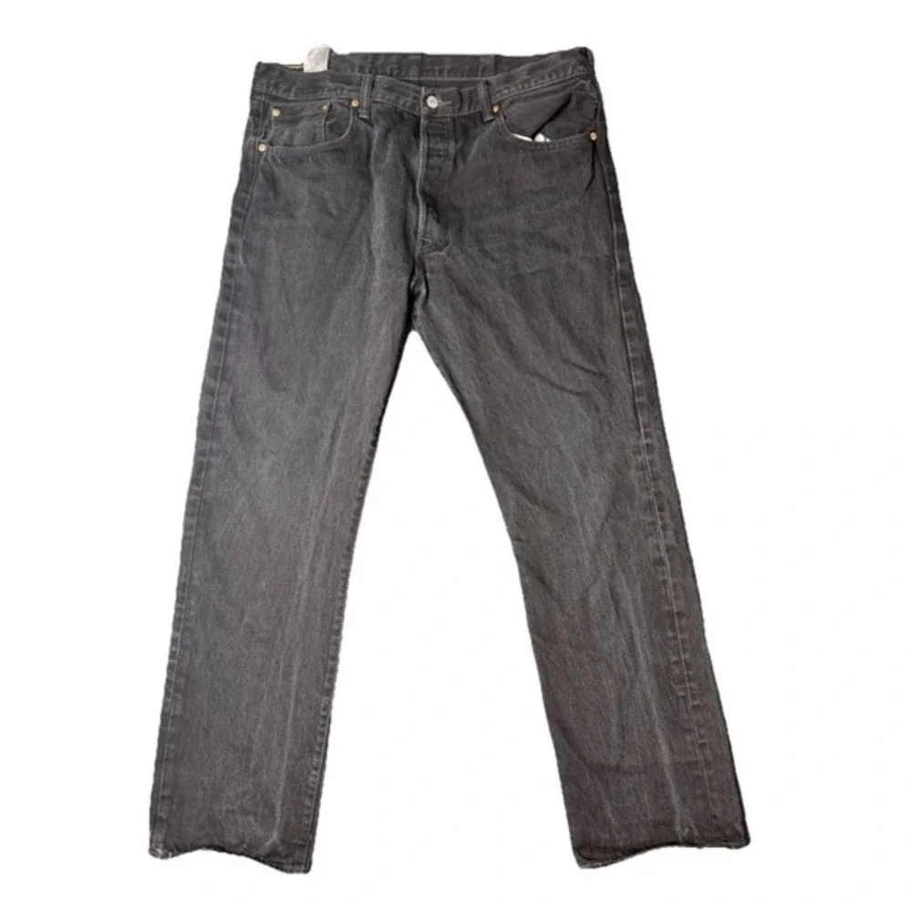Levis 501‎ Jeans Mens 38x34 Black Button Fly Straight Leg Dark Wash Denim